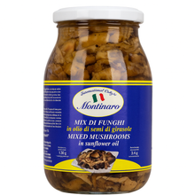 Load image into Gallery viewer, Montinaro Mixed Mushrooms in Olive Oil – 1kg Jar (Pack of 6) – Gourmet Italian Mushrooms for Restaurants and Catering"
